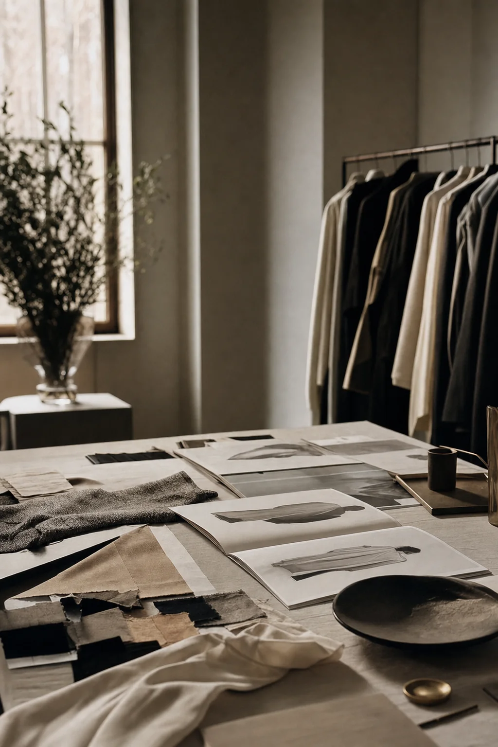 The atelier behind Edit Experiences, a styling table of swatches and lookbooks