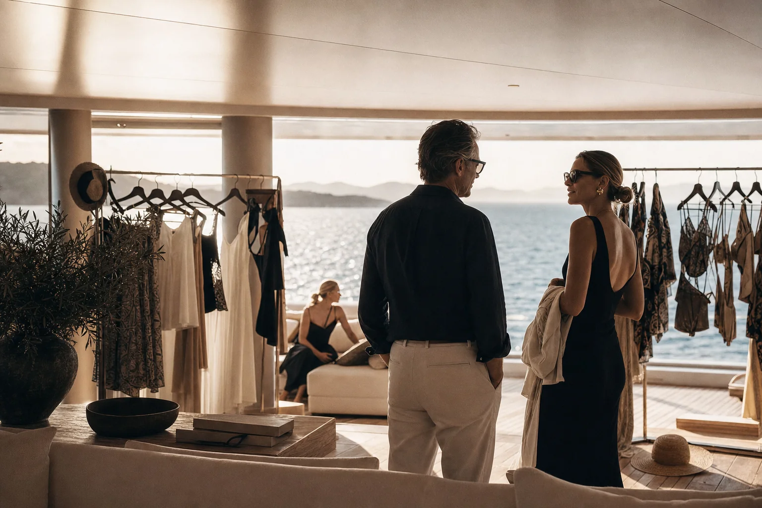 A resortwear lounge styled across the deck of the Yacht Club
